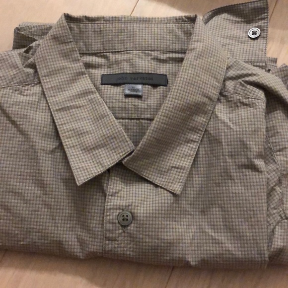 John Varvatos Checker Brown Button Up Long Sleeve - Picture 1 of 4